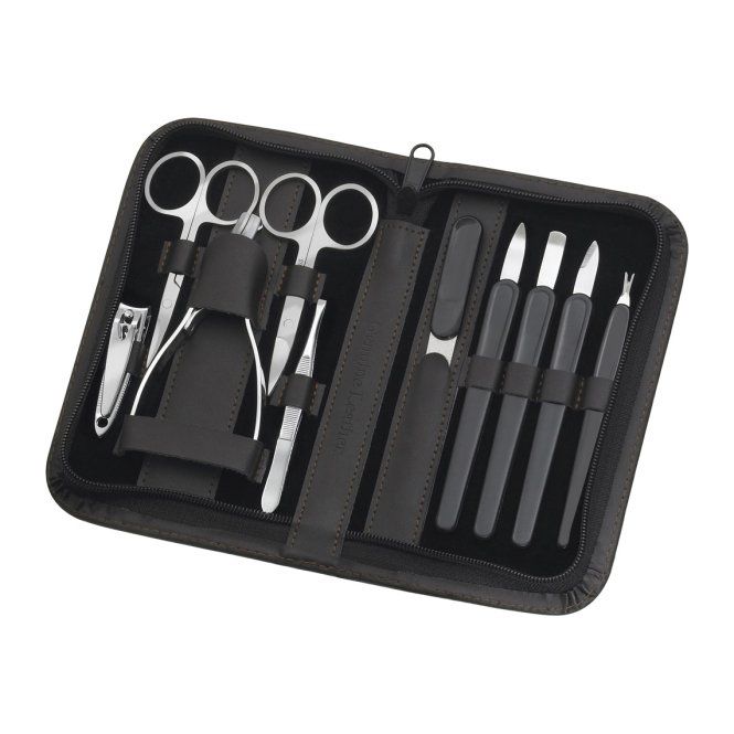 Sanique Maniküre-Set 10-teilig für Hand- und Fußnagelpflege im Echtleder-Etui 1 St