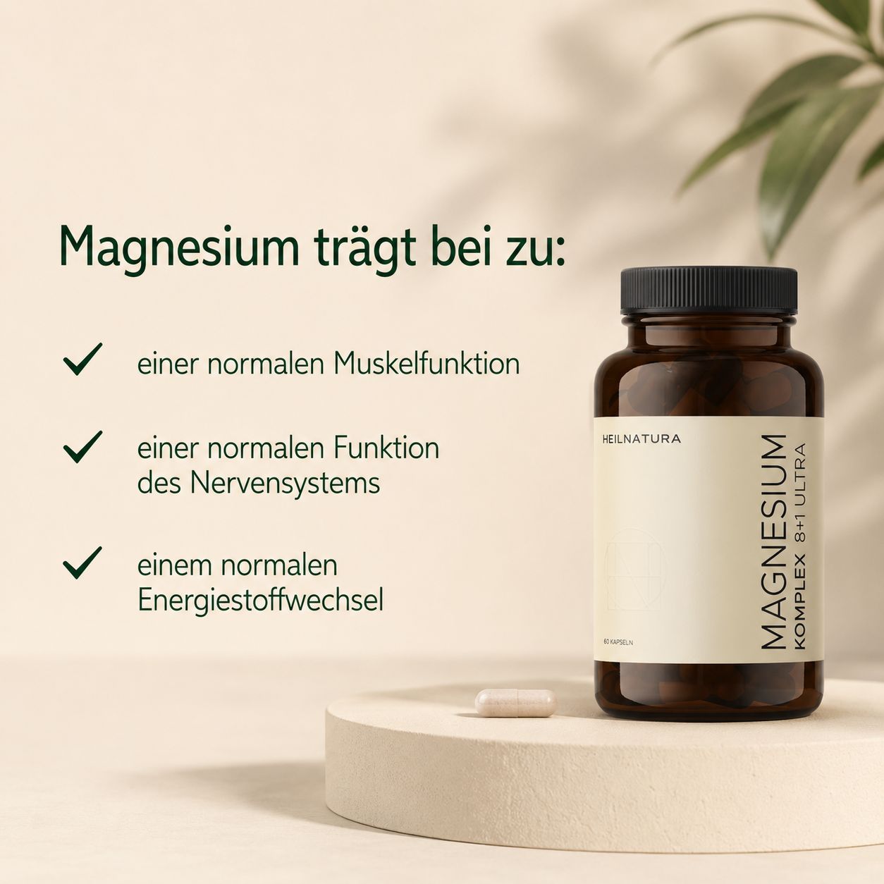 Flasche "Magnesium Komplex 8+1 Ultra", Haken für normale Muskelfunktion, Nervensystem, Energiestoffwechsel.