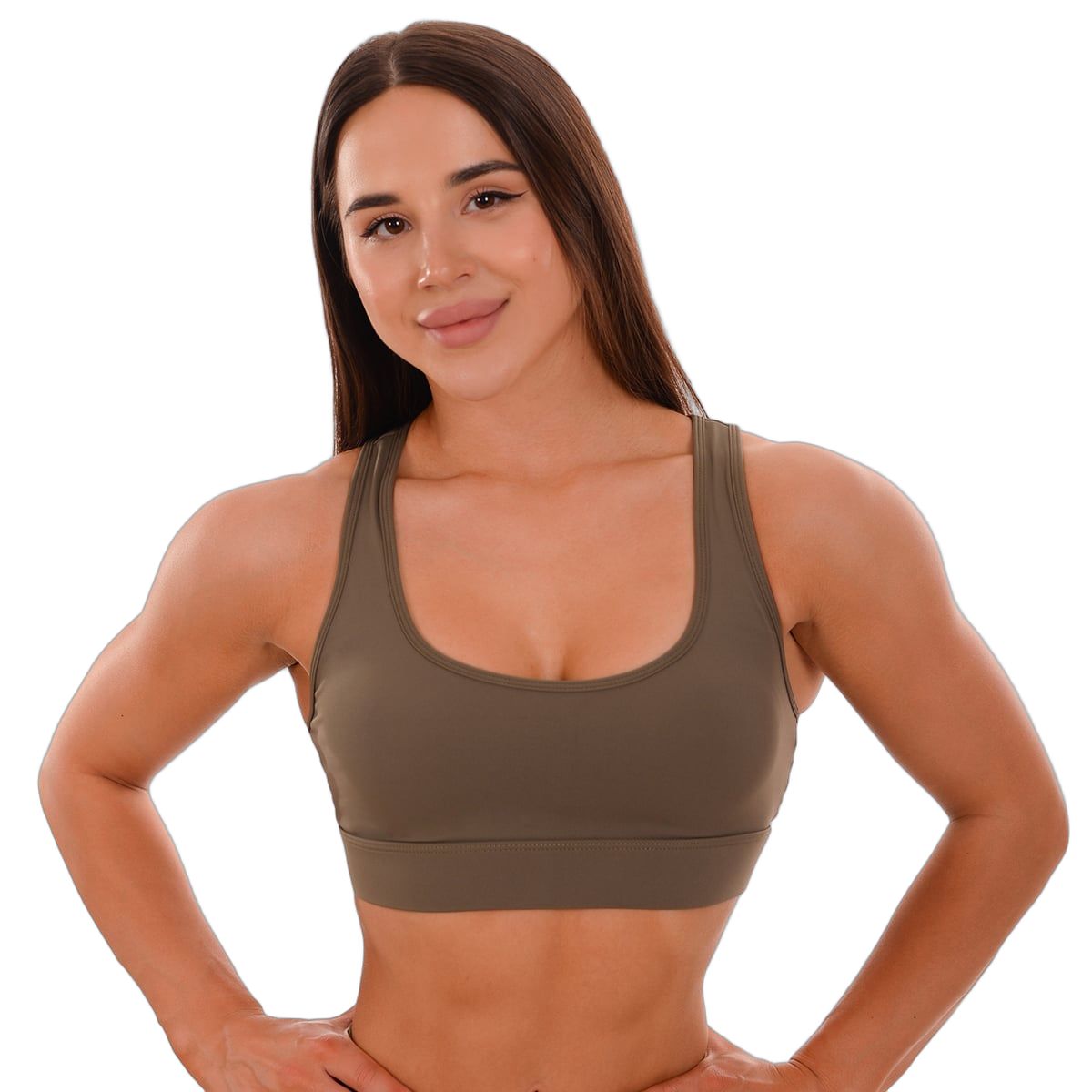 GymBeam Sport-BH Damen Mesh-Panel mit breiten Trägern in Oliv