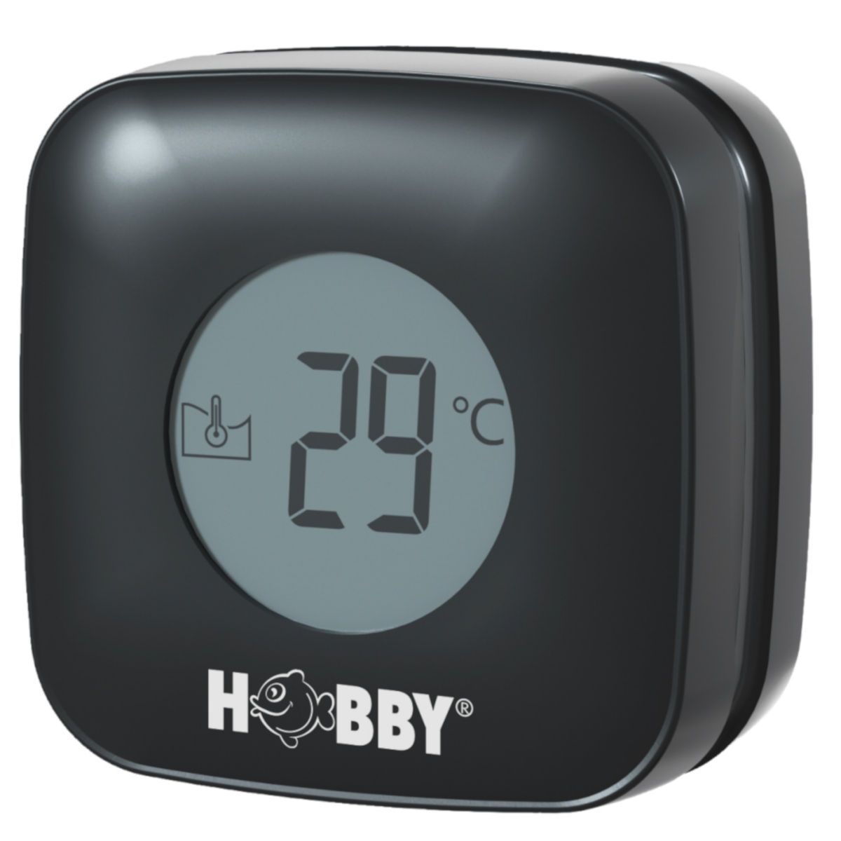 Hobby Clean Mag Thermo. Schwarzer Scheibenreiniger mit Thermometer. Digitalanzeige: 29°C. Hobby-Logo.