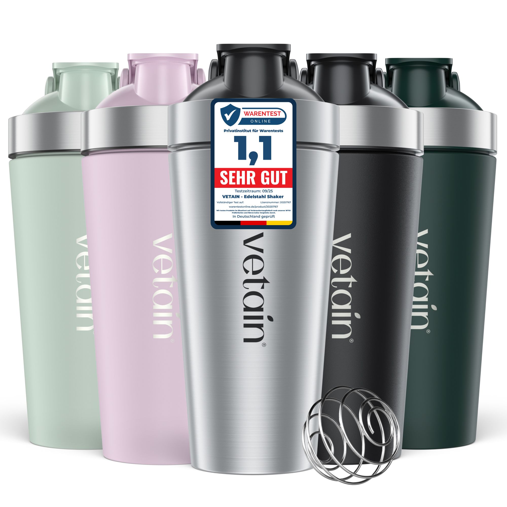 Vetain Edelstahl Shaker Proteinshake - 100% Auslaufsicher Mit Mixball Chrome 1 St Zubehör