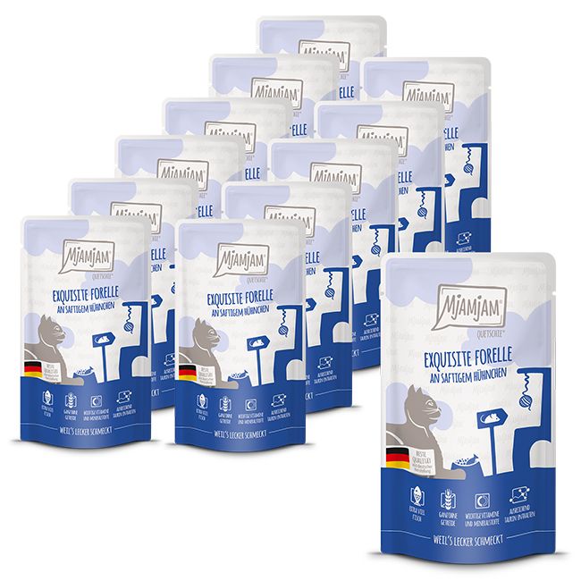 MjAMjAM - Quetschie exquisite Forelle an saftigem Hühnchen 12x125 g Futter