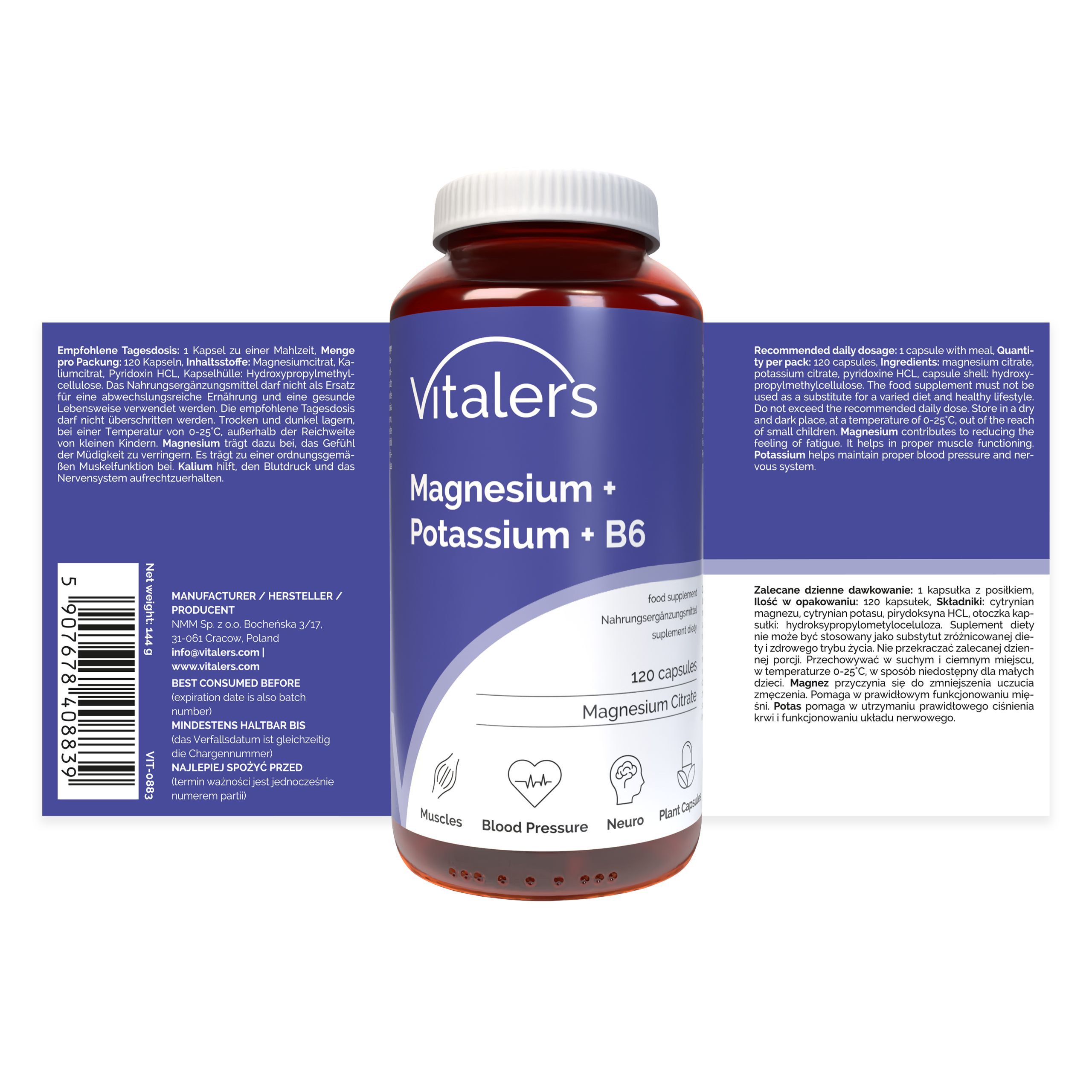 Vitaler's Magnesium 100 mg + Kalium 150 mg + Vitamin B6 6 mg