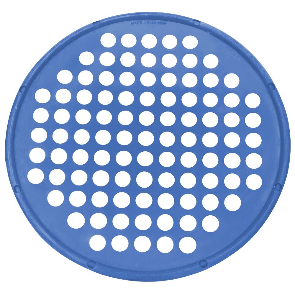 Blauer, runder Handtrainer mit Löchern. Aus Kunststoff. Mit erhöhtem Rand.