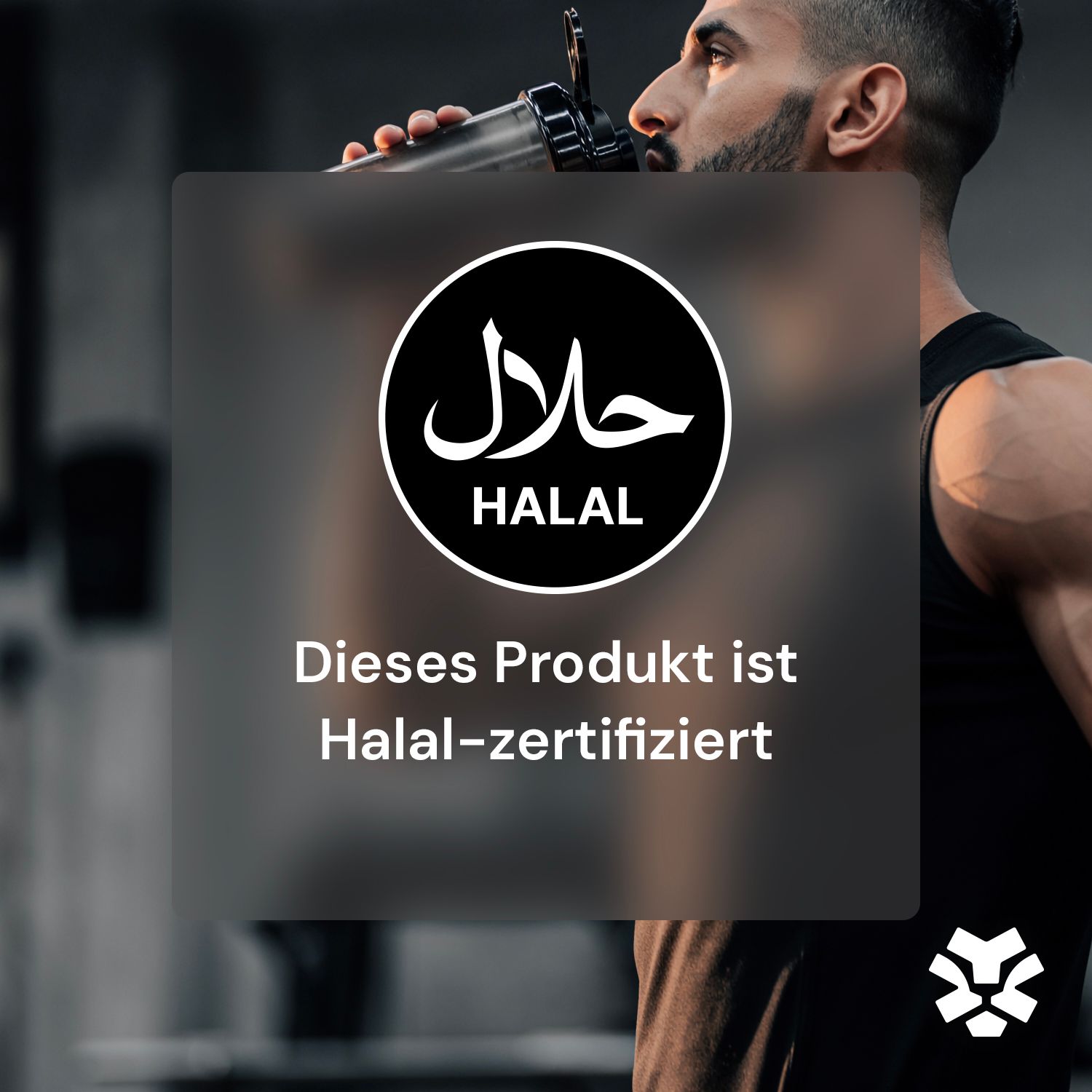 Halal-Zertifizierung. Text: Dieses Produkt ist Halal-zertifiziert. Logo: Halal.