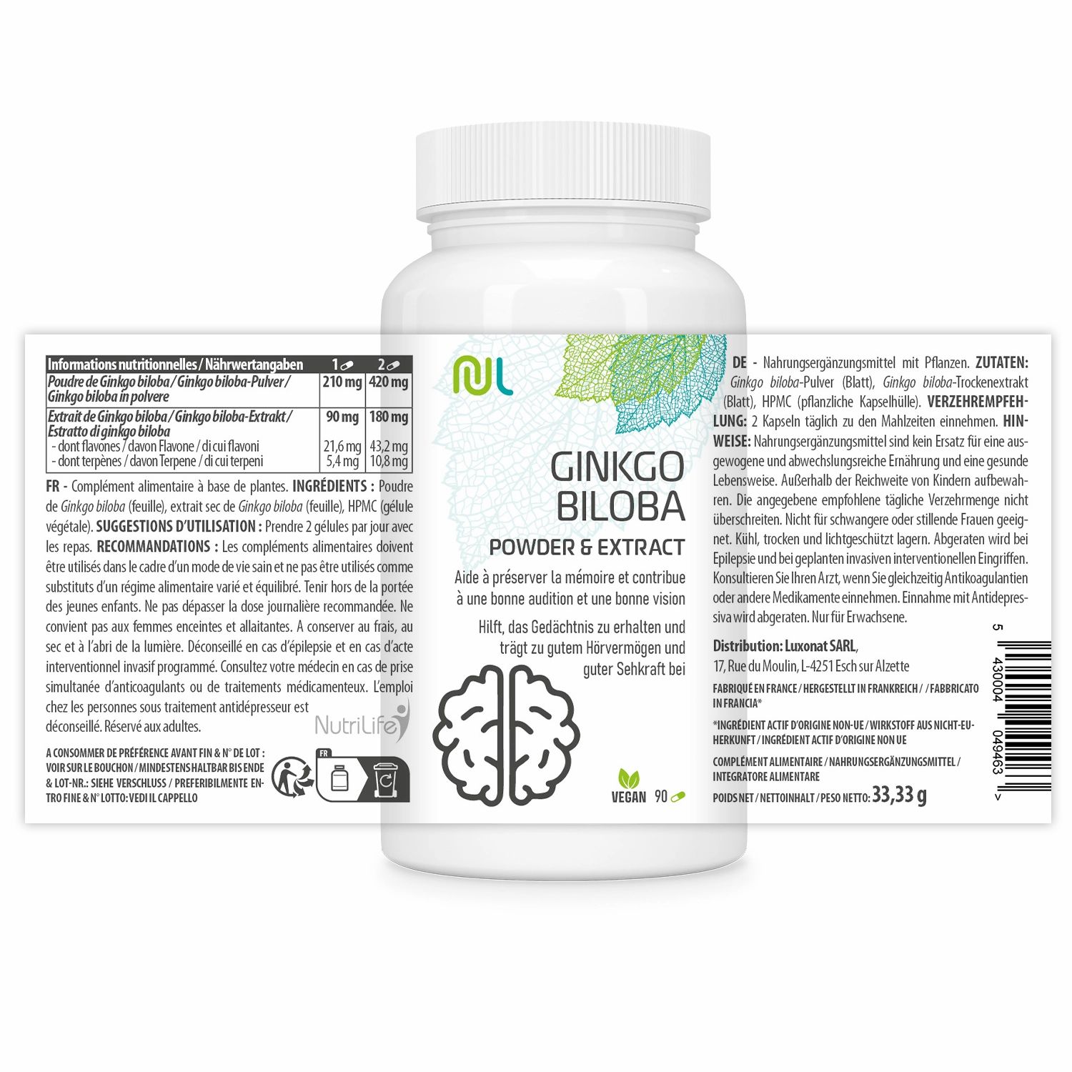NutriLife Ginkgo biloba - Extrakt - Blutmikrokreislauf - vegan