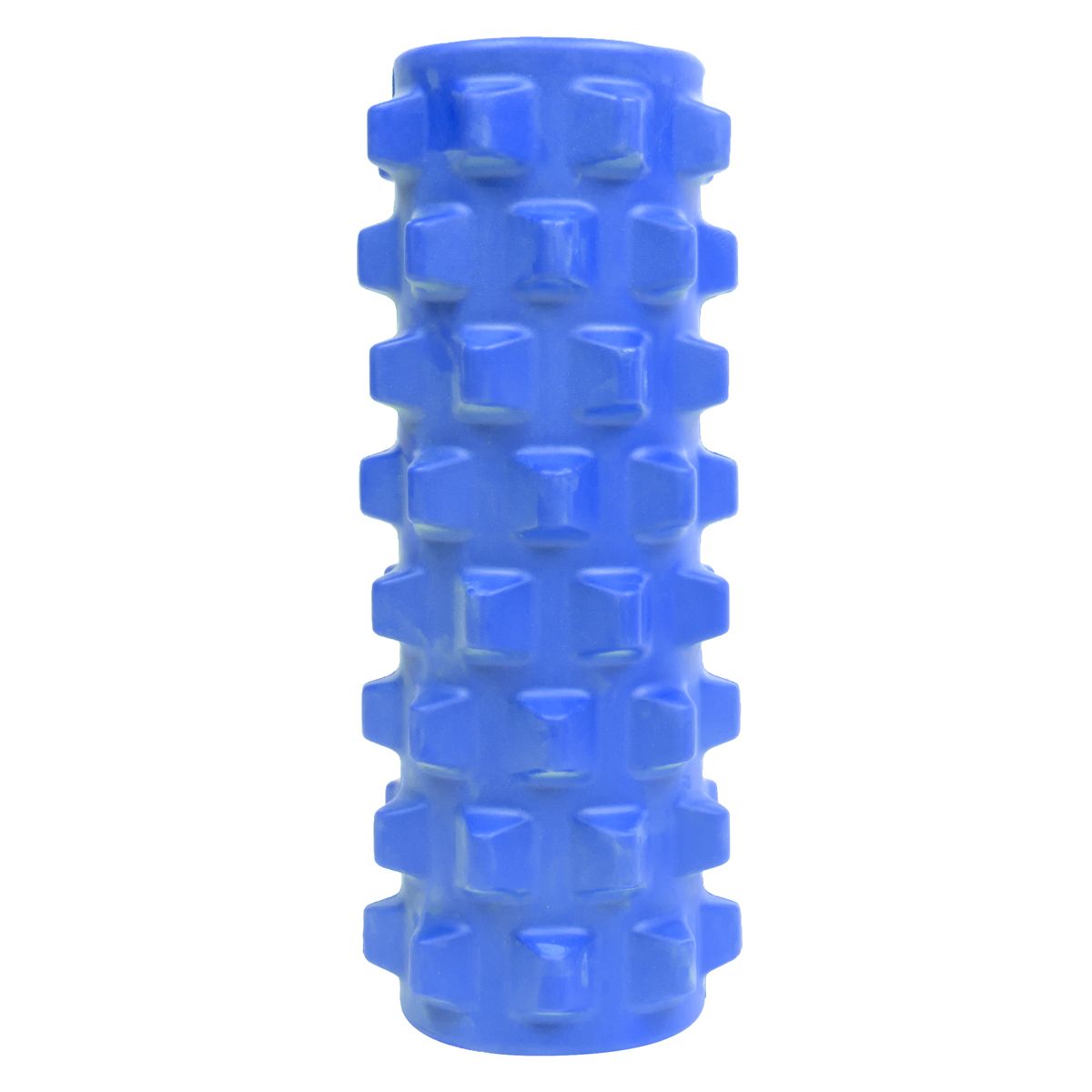 Blauer Foam Roller mit Noppen. Zylindrische Form.