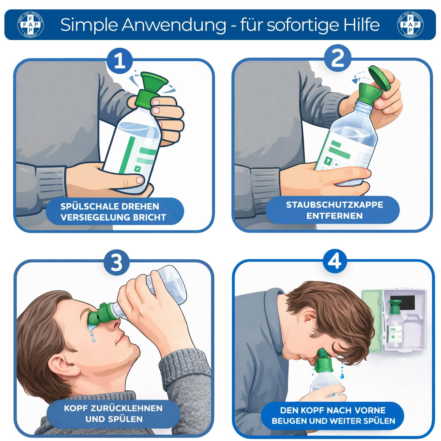 FAP First Aid Products Augenspülschrank inkl. DIN 13157 Set - 2x NaCl 500ml