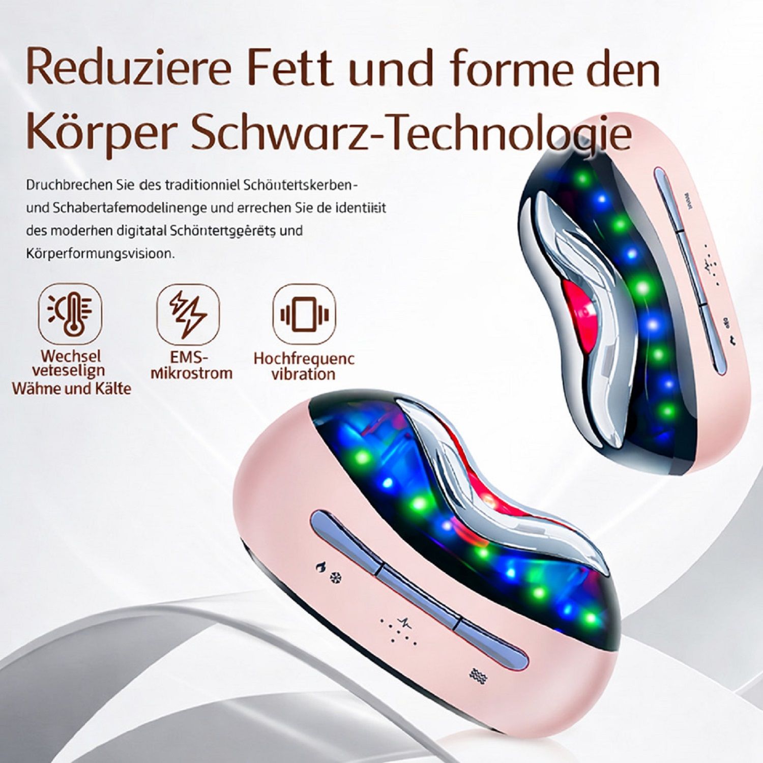 COOL-i Warm & Kalt Beautygerät mit LED & EMS, Kabelloses Massagegerät für Gesicht & Hals