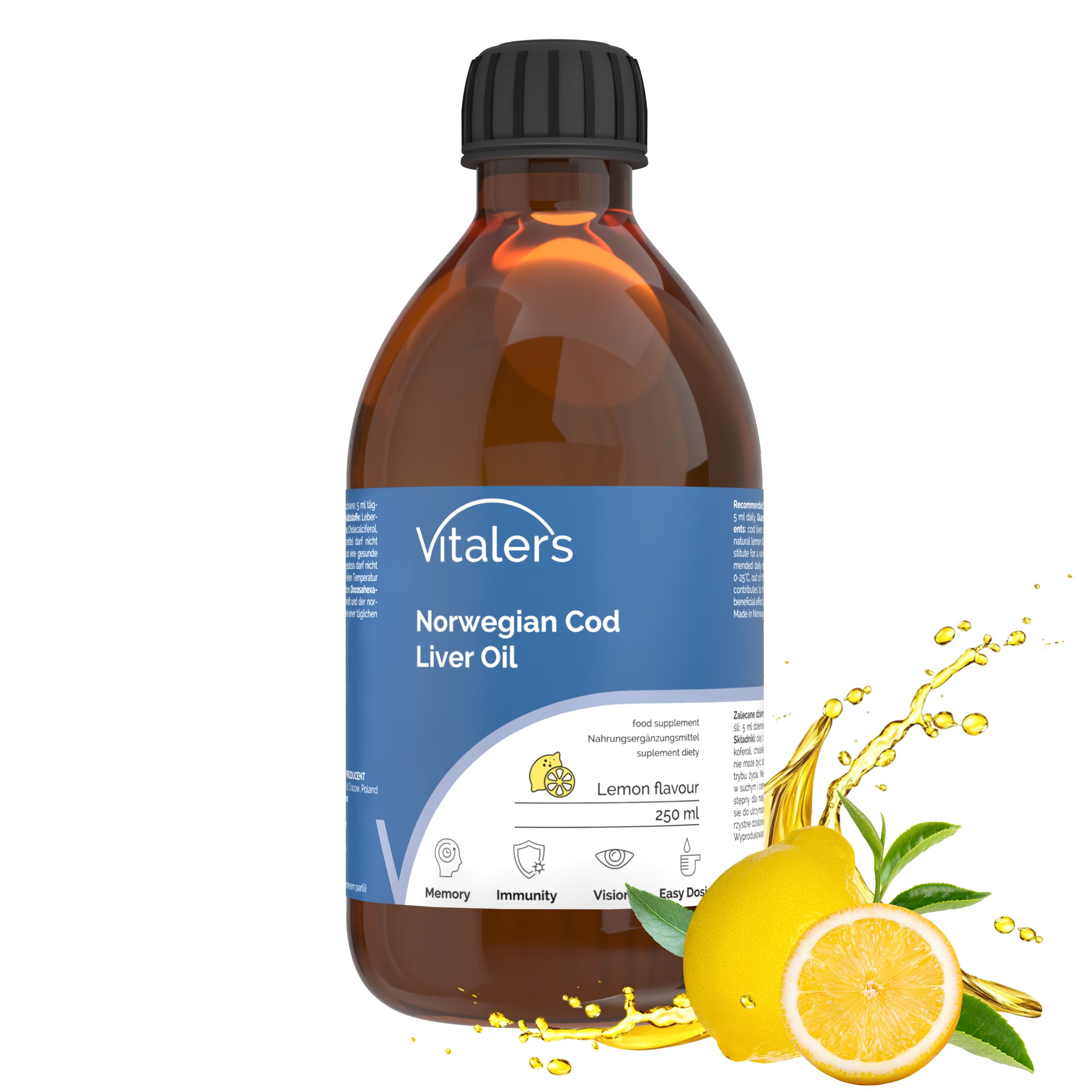 Vitaler’s Omega-3 Lebertran, Vitamine D und E, Zitronengeschmack
