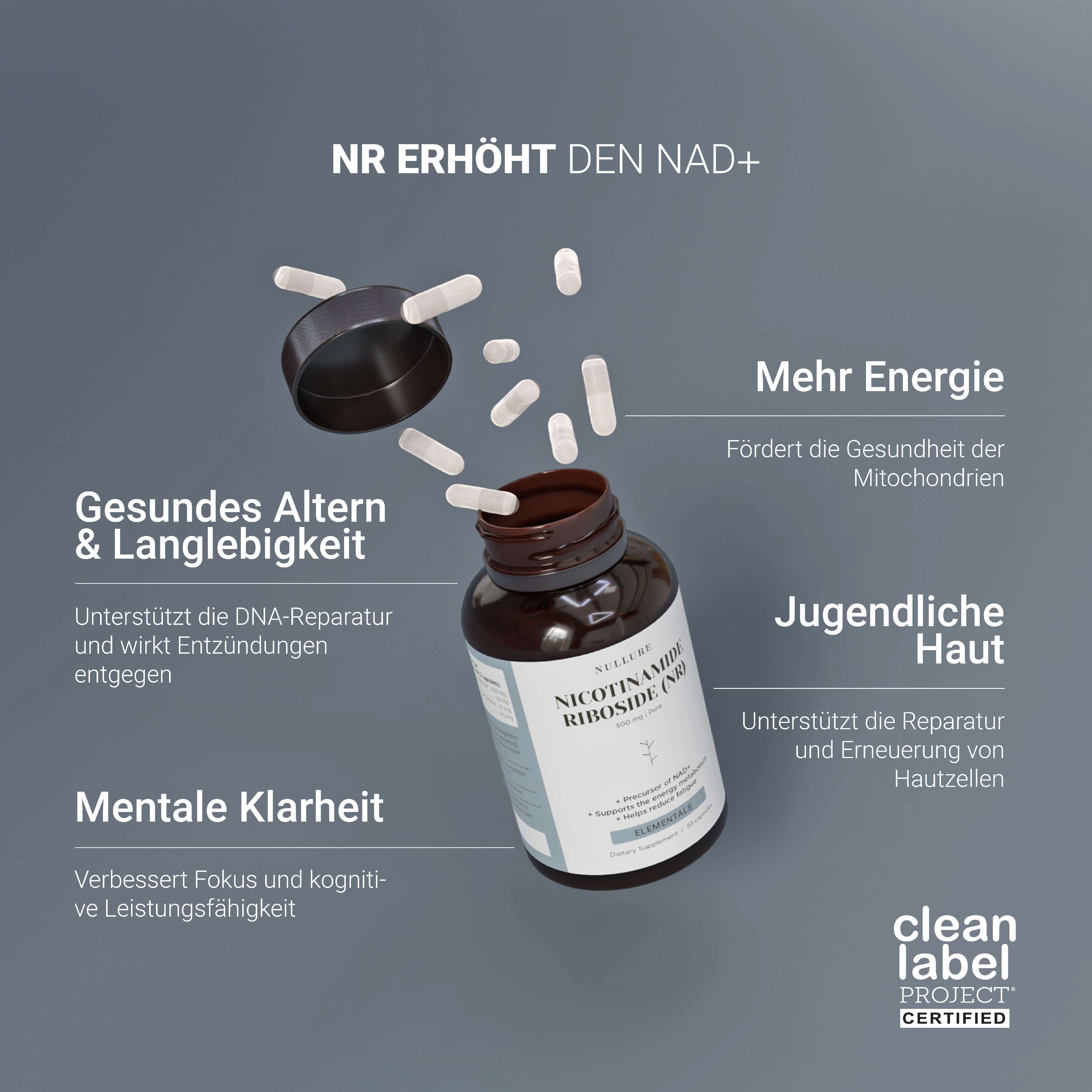 Nullure Kapseln: Ohne Magnesiumstearat, Farbstoffe, Aromen, Siliciumdioxid, PEG, Konservierungsstoffe.