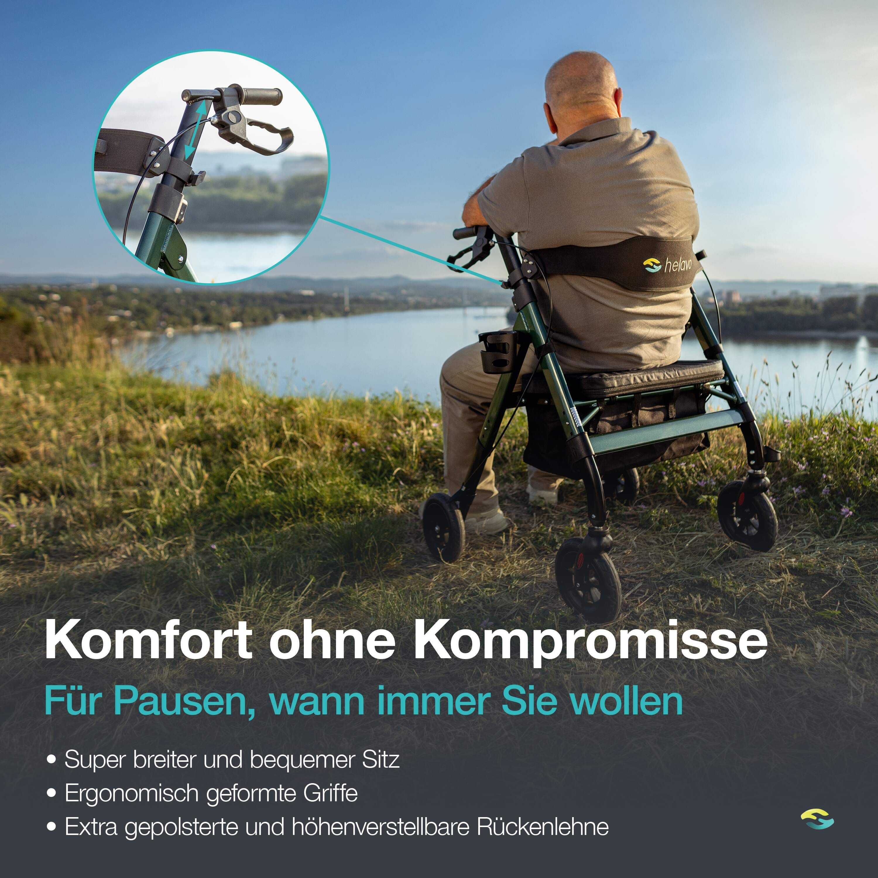 Helavo XXL Schwerlastrollator extra breit faltbar mit Vollgummireifen bis 226kg