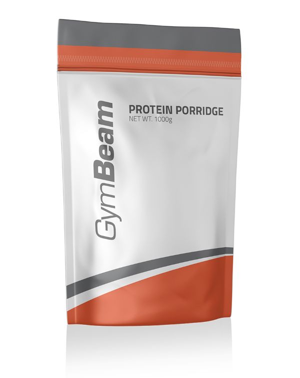 GymBeam Protein Porridge Pulver in weißer und oranger Verpackung mit 1000g Nettofüllmenge.