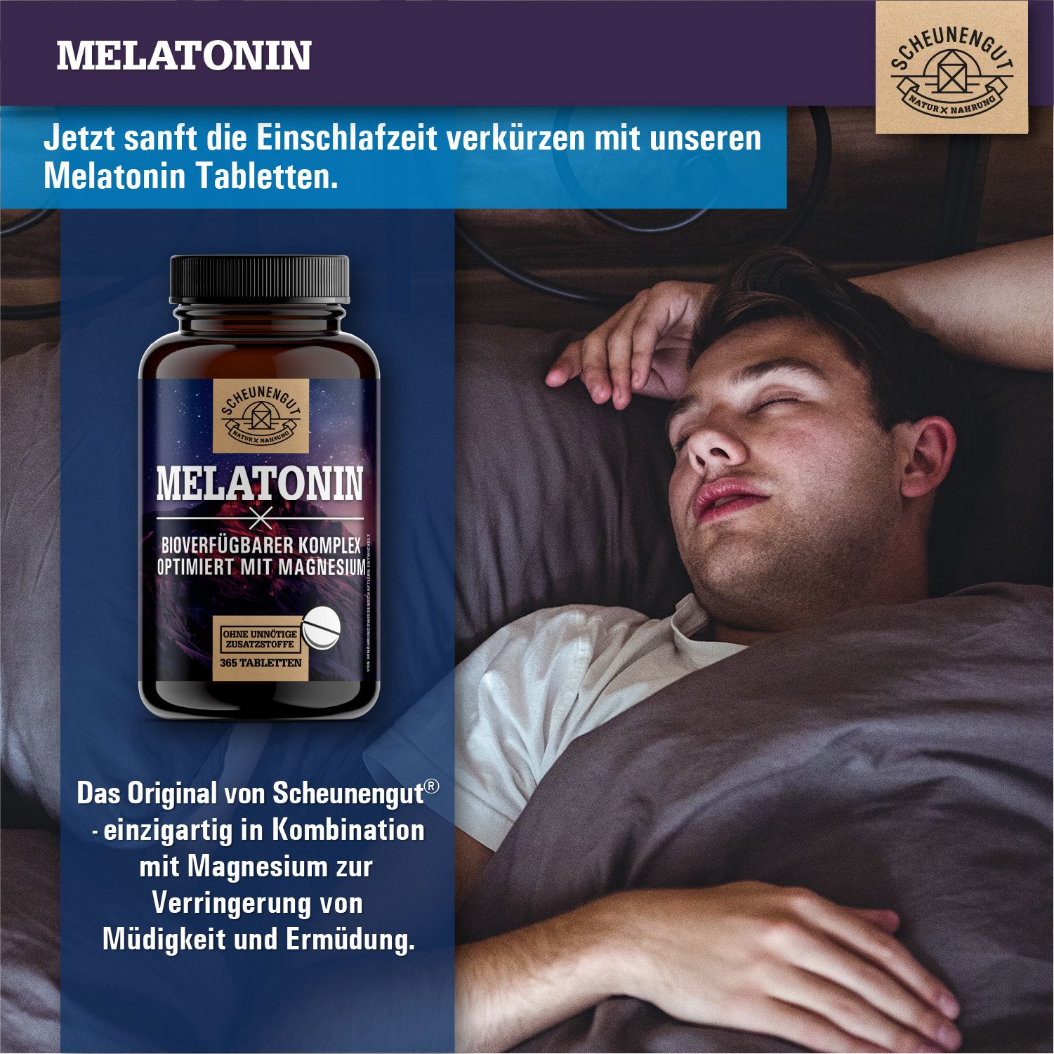 Scheunengut® Melatonin | Schlafkomplex mit 1mg Melatonin pro Tablette | 100% natürlich