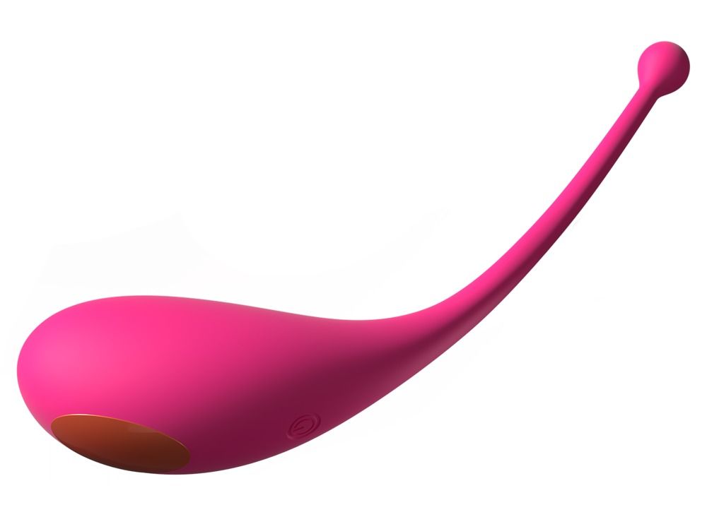 Rosa Ei-förmiges Produkt mit gebogenem Stiel und Kugel. Drei Knöpfe. Weißer Hintergrund.