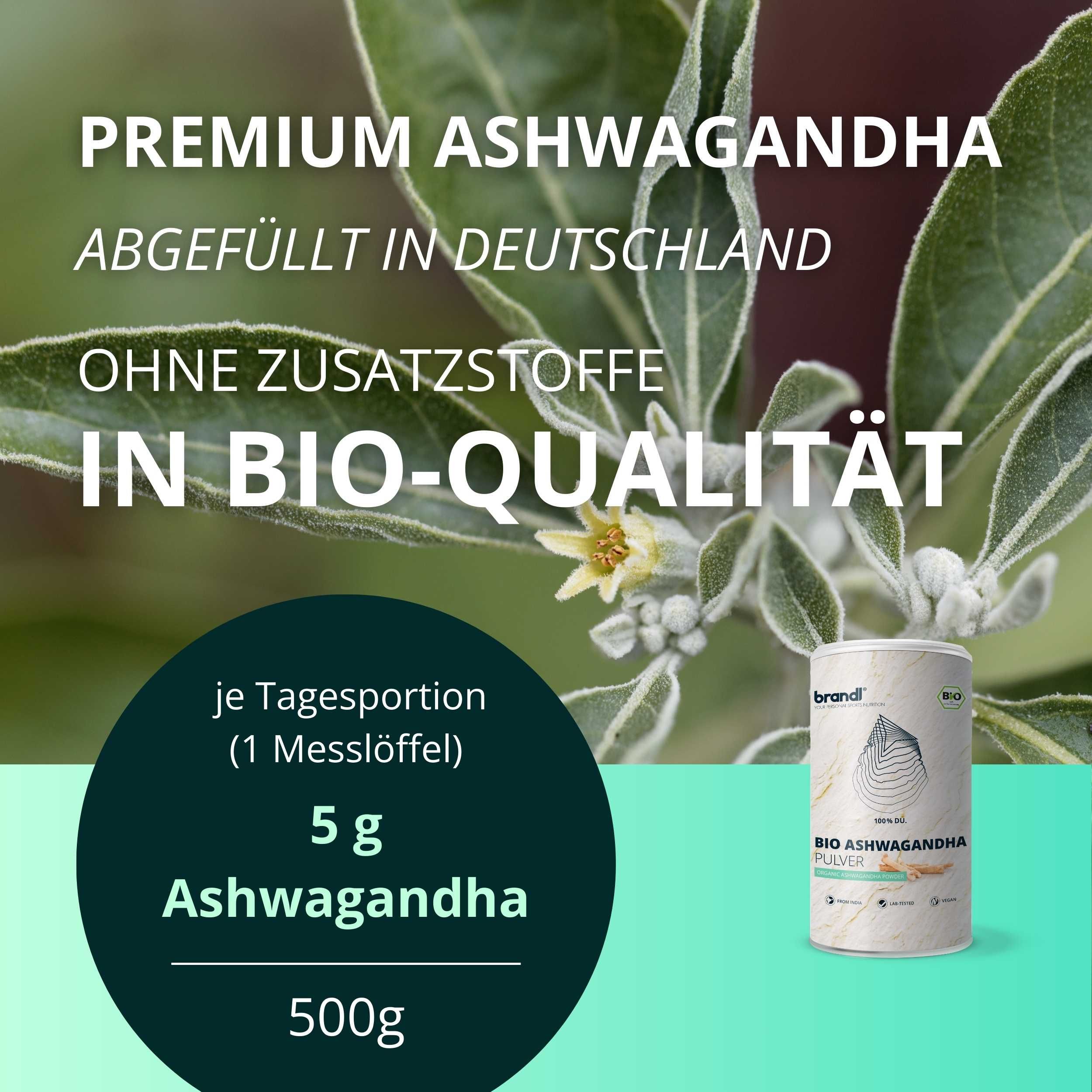 brandl® Ashwagandha Pulver Bio | in Deutschland abgefüllt Premium 500 g