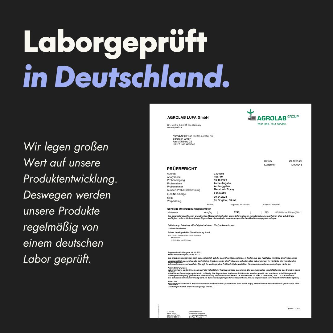Prüfbericht von AGROLAB LUFA GmbH. Text: Laborgeprüft in Deutschland. Wir legen Wert auf unsere Produktentwicklung.