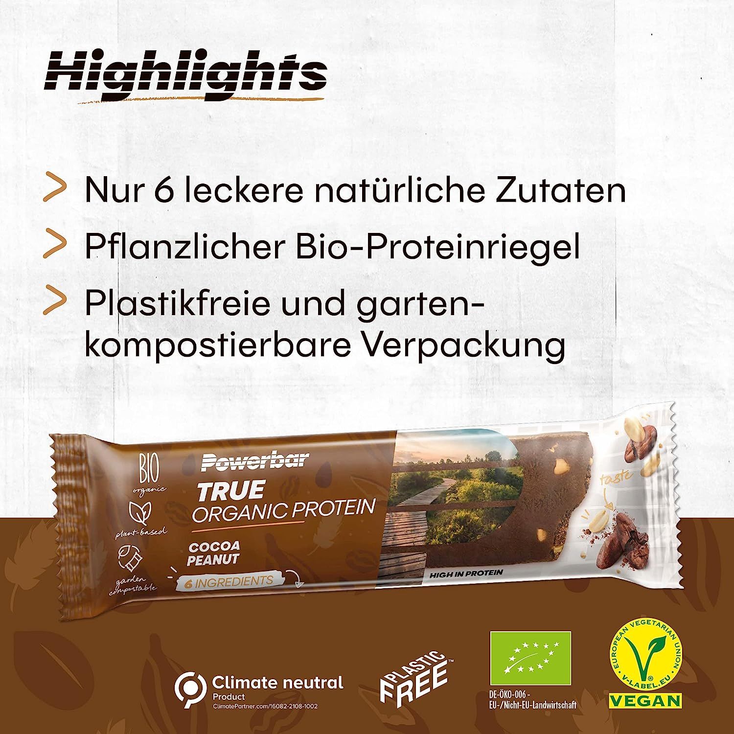 Powerbar True Organic Protein Bar Cocoa-Peanut - Pflanzlicher Proteinriegel + Bio