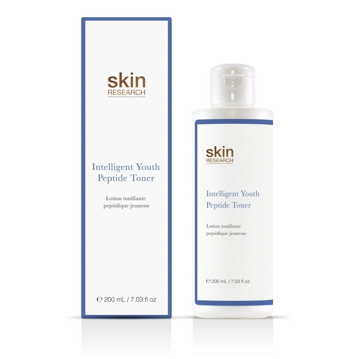 Skin Research Intelligent Youth Peptide Toner Flasche und Karton.