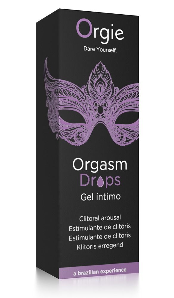 Produktverpackung mit Masken-Design und Produktnamen. Enthält 30 ml. Aufschrift: Clitoral Arousal.