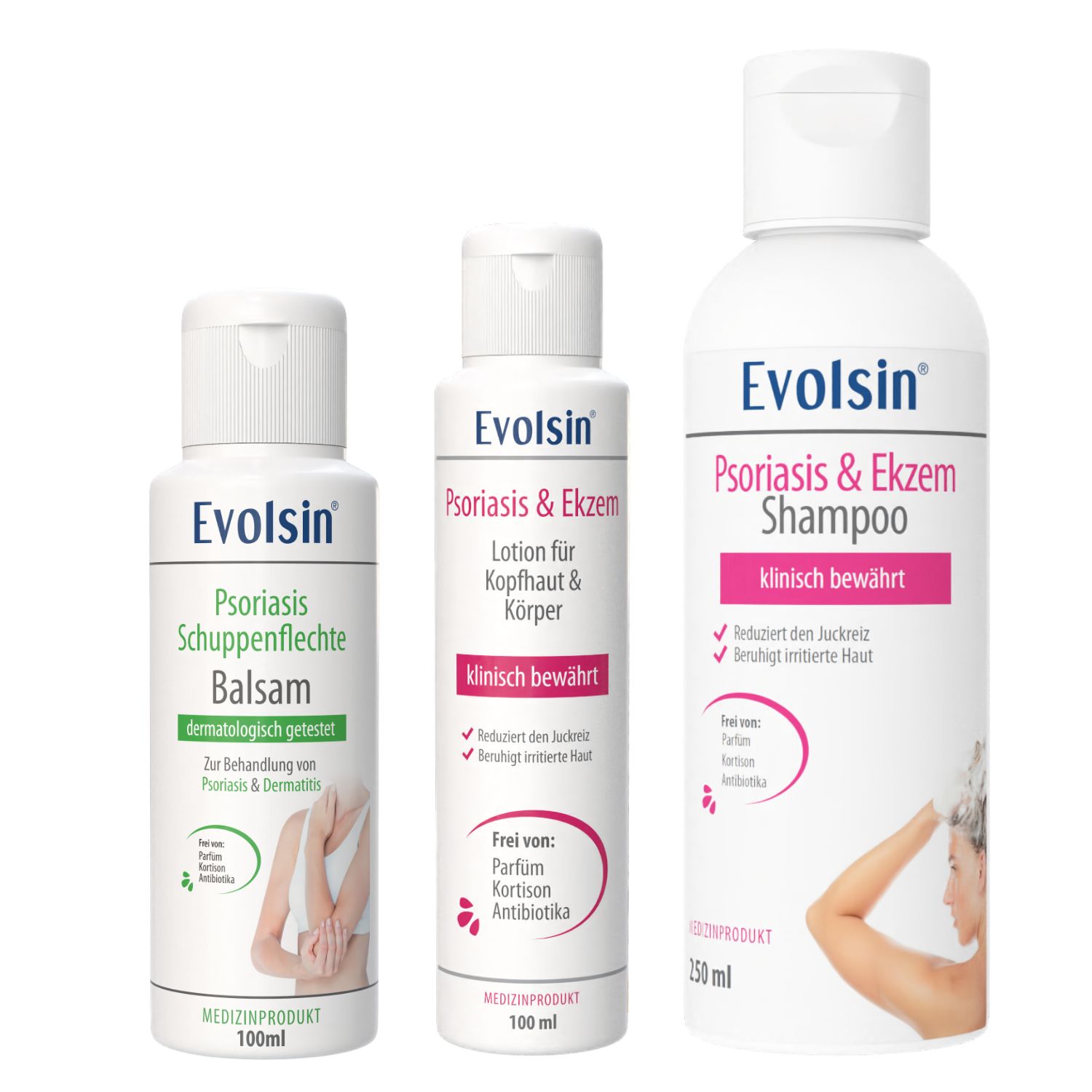 Evolsin® Psoriasis Intensiv Bundle (Balsam + Lotion Shampoo) - gegen Juckreiz Ohne Kortison 450 ml