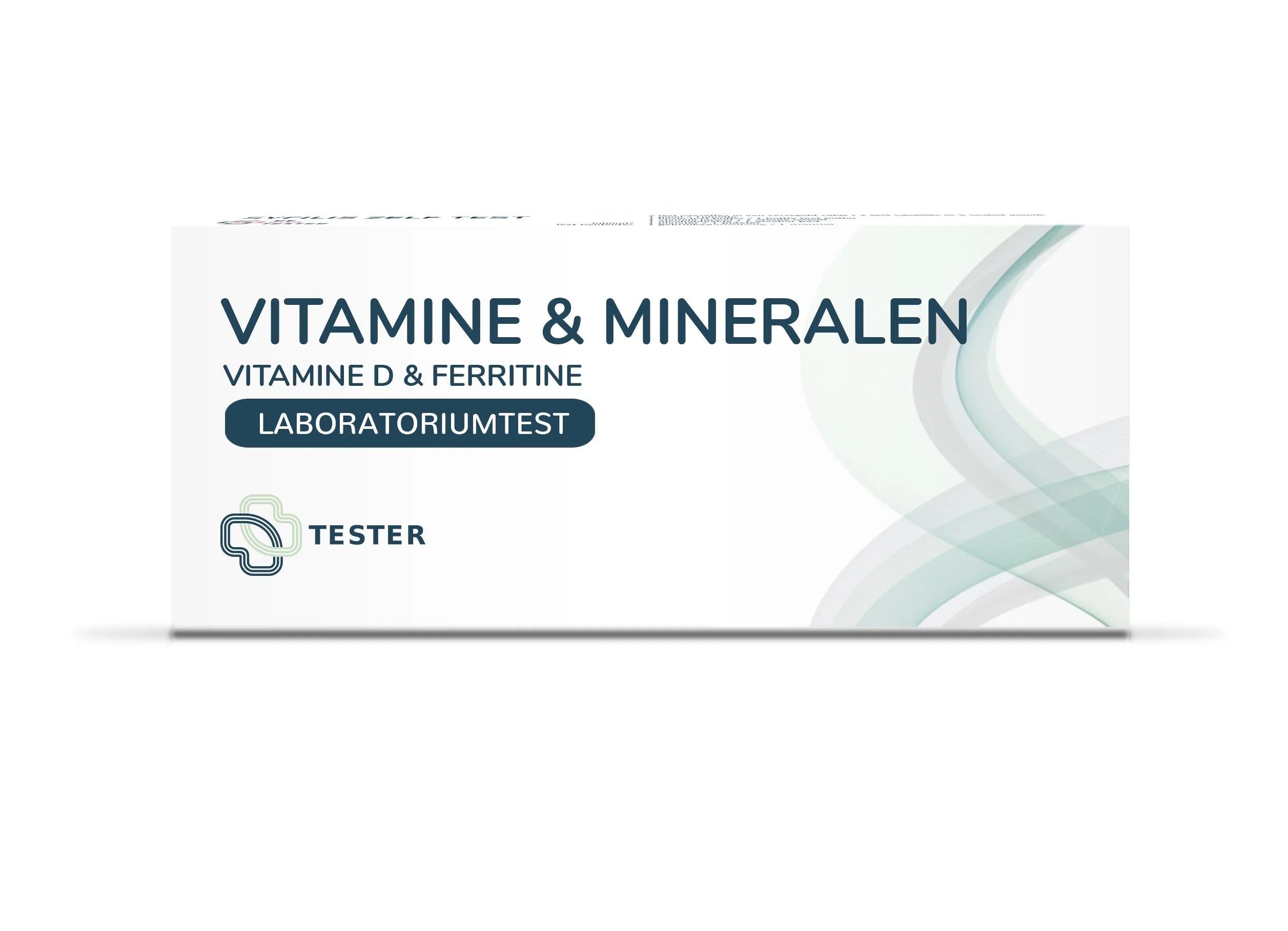 Vitamine & Mineralien Labortest: Kartonverpackung mit Produktnamen und Tester-Logo.