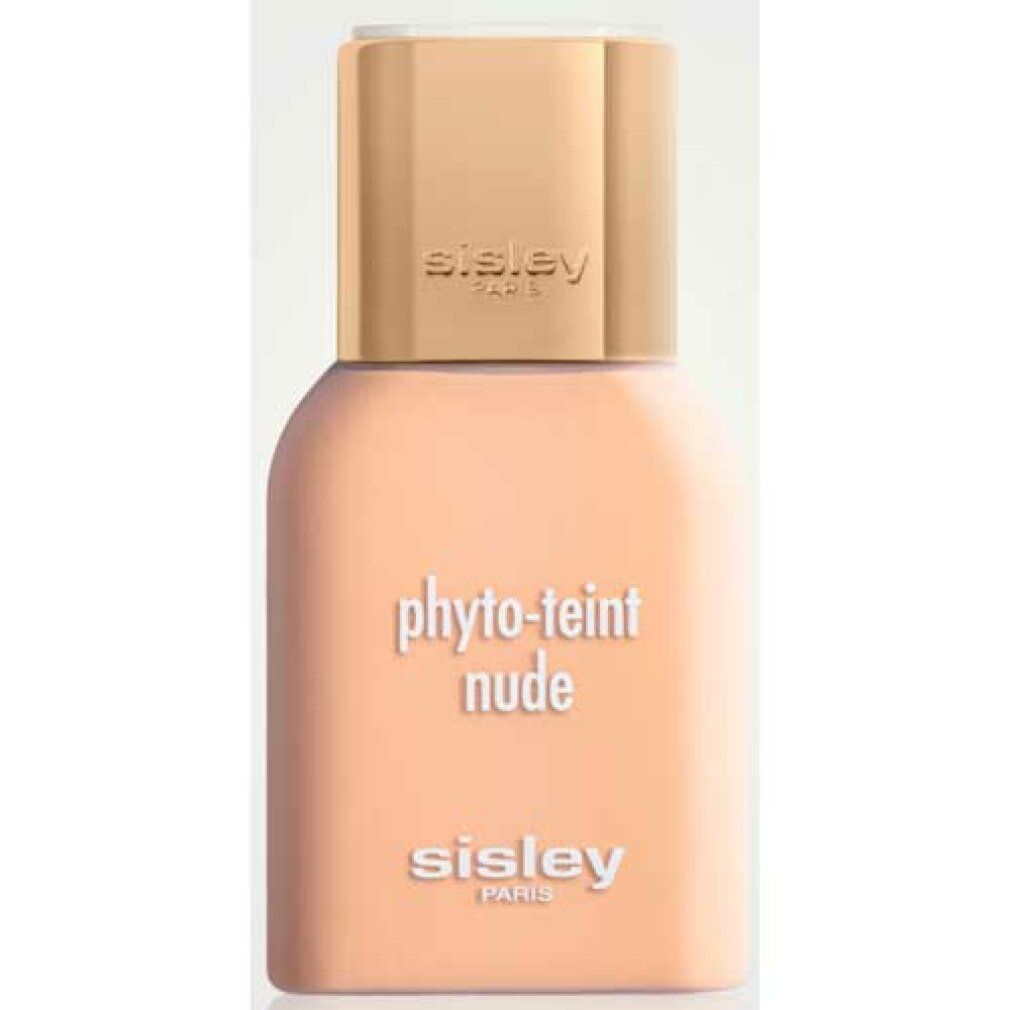 Beige Flasche mit goldfarbenem Deckel. Aufschrift: Phyto-Teint Nude und Sisley Paris.