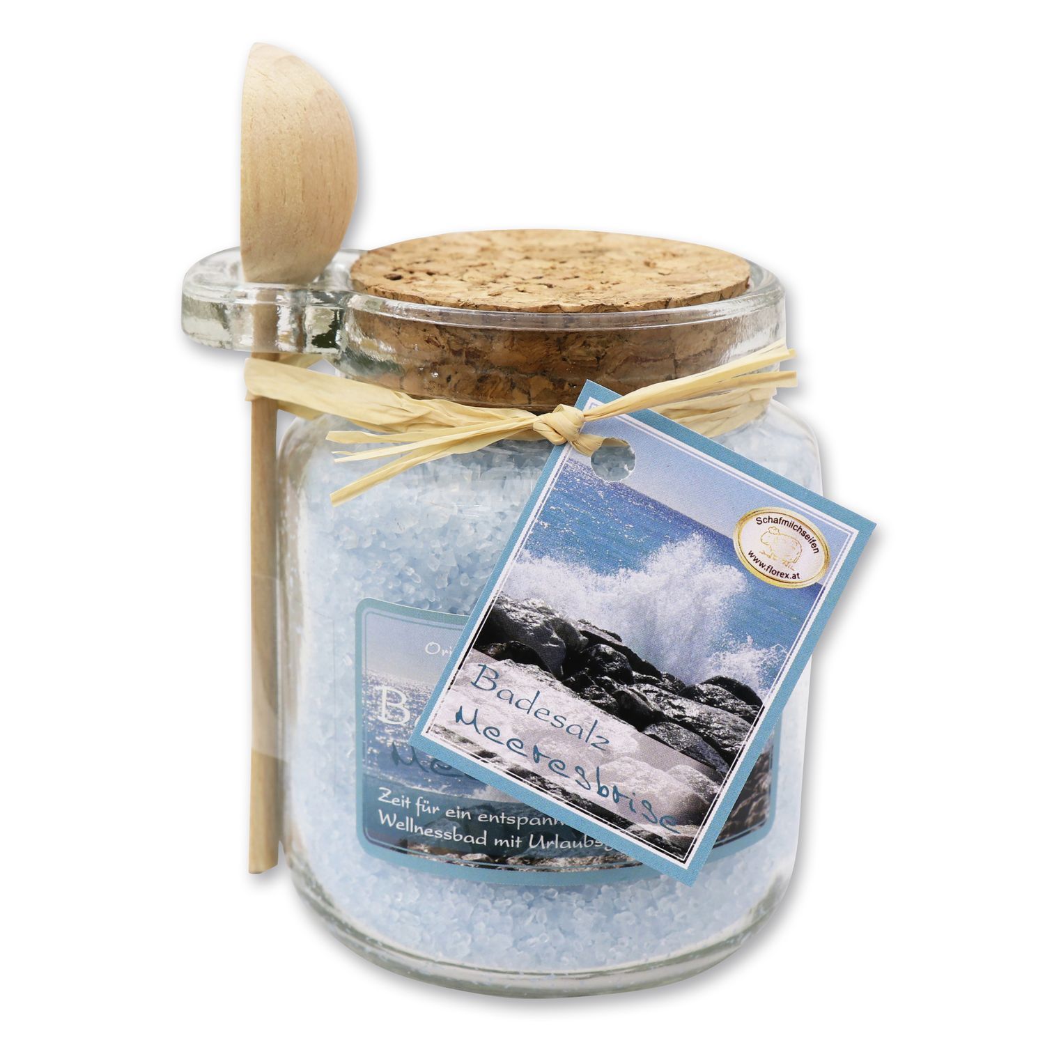 Florex Badesalz Badezusatz Meeresbrise im dekorativen Glas mit Holzlöffel
