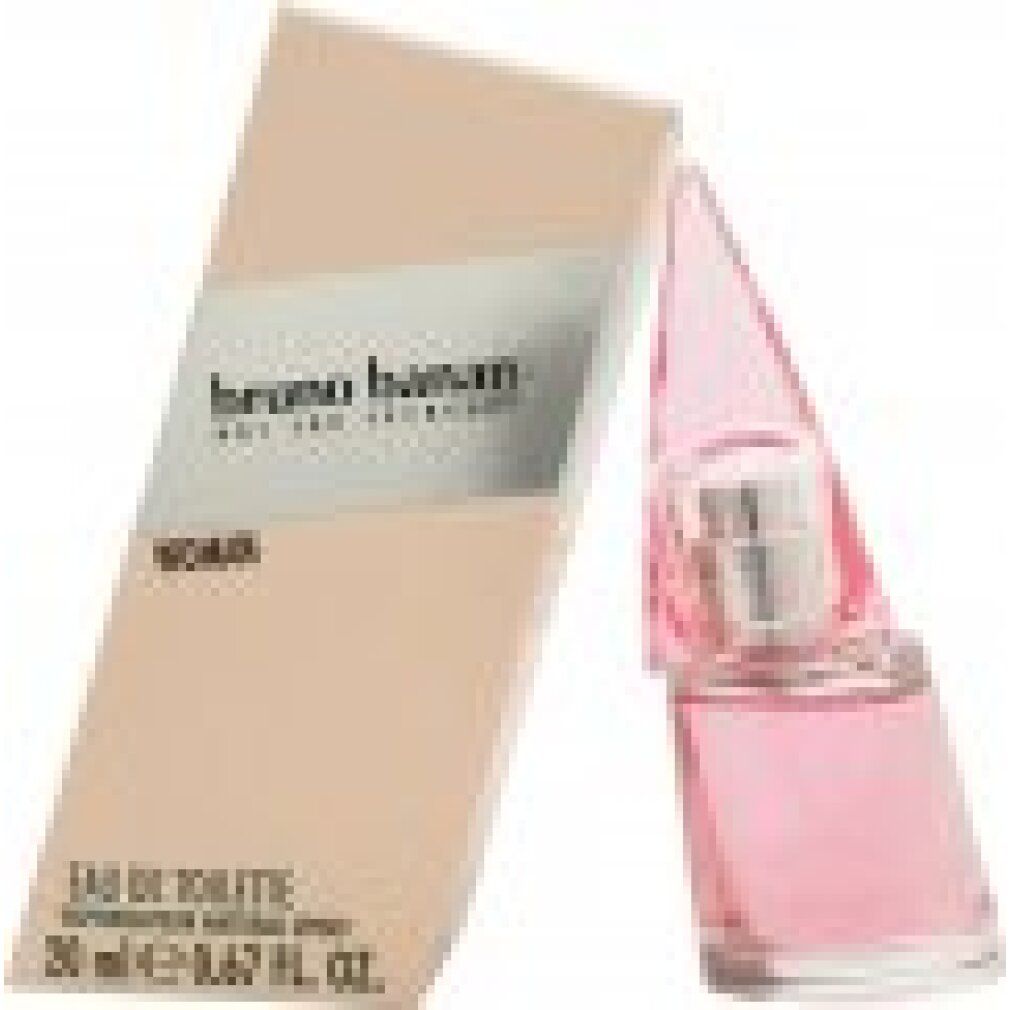 Rosa Parfümflasche und Verpackung. Verpackung mit Aufschrift 'Bruno Banani Woman'.