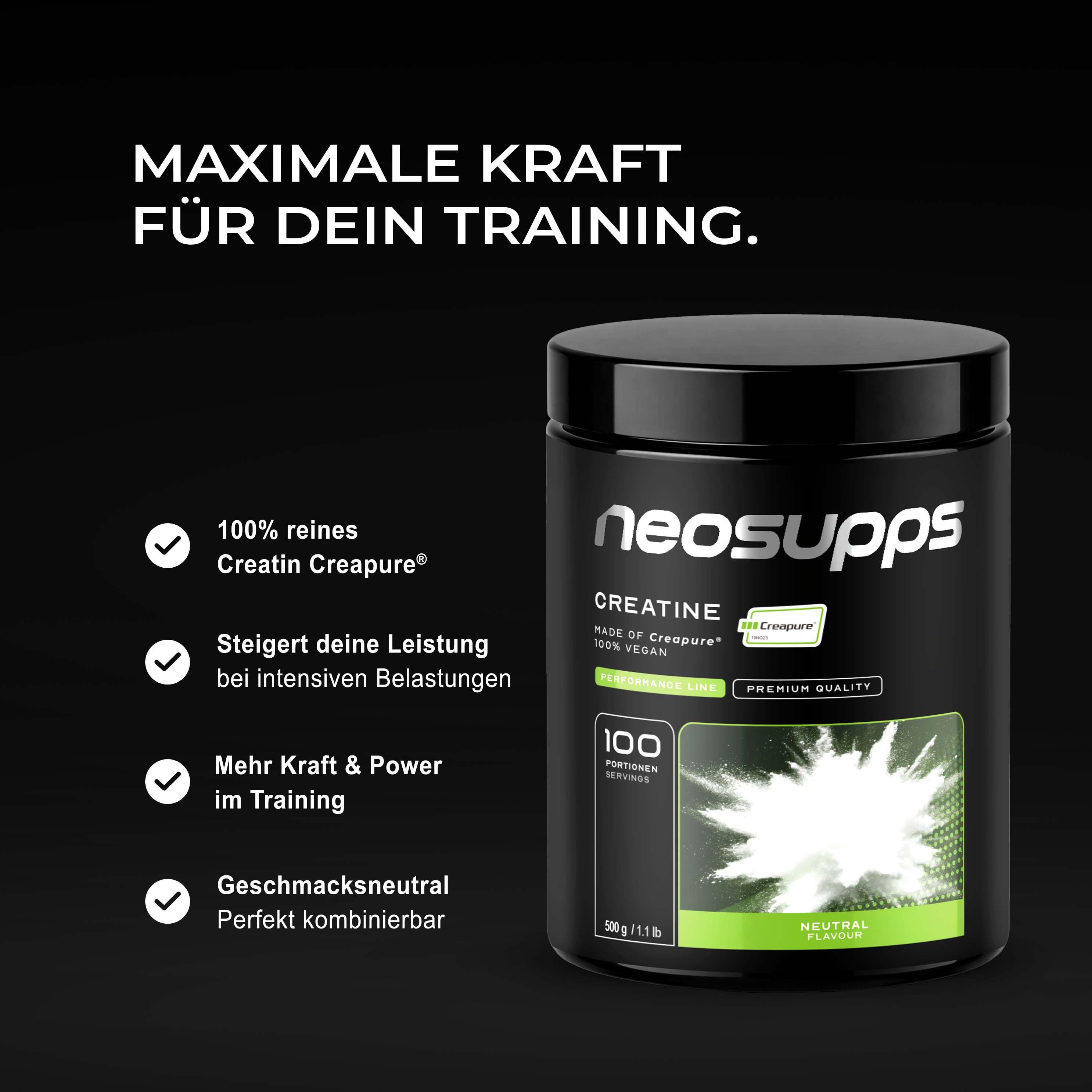 Neosupps Creatine Made of Creapure®, 500g, 100 % reines Kreatin, Made in Germany