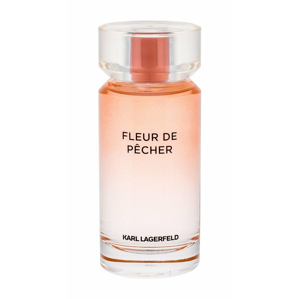 Fleur de Pêcher Eau de Parfum Spray, Flakon. Aufschrift: Karl Lagerfeld. Farbverlauf von rosa nach transparent.
