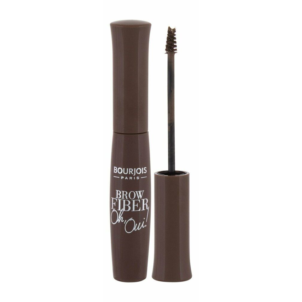 Brauenmascara, braune Tube und Applikator. Aufschrift: Bourjois Brow Fiber Oh Oui!