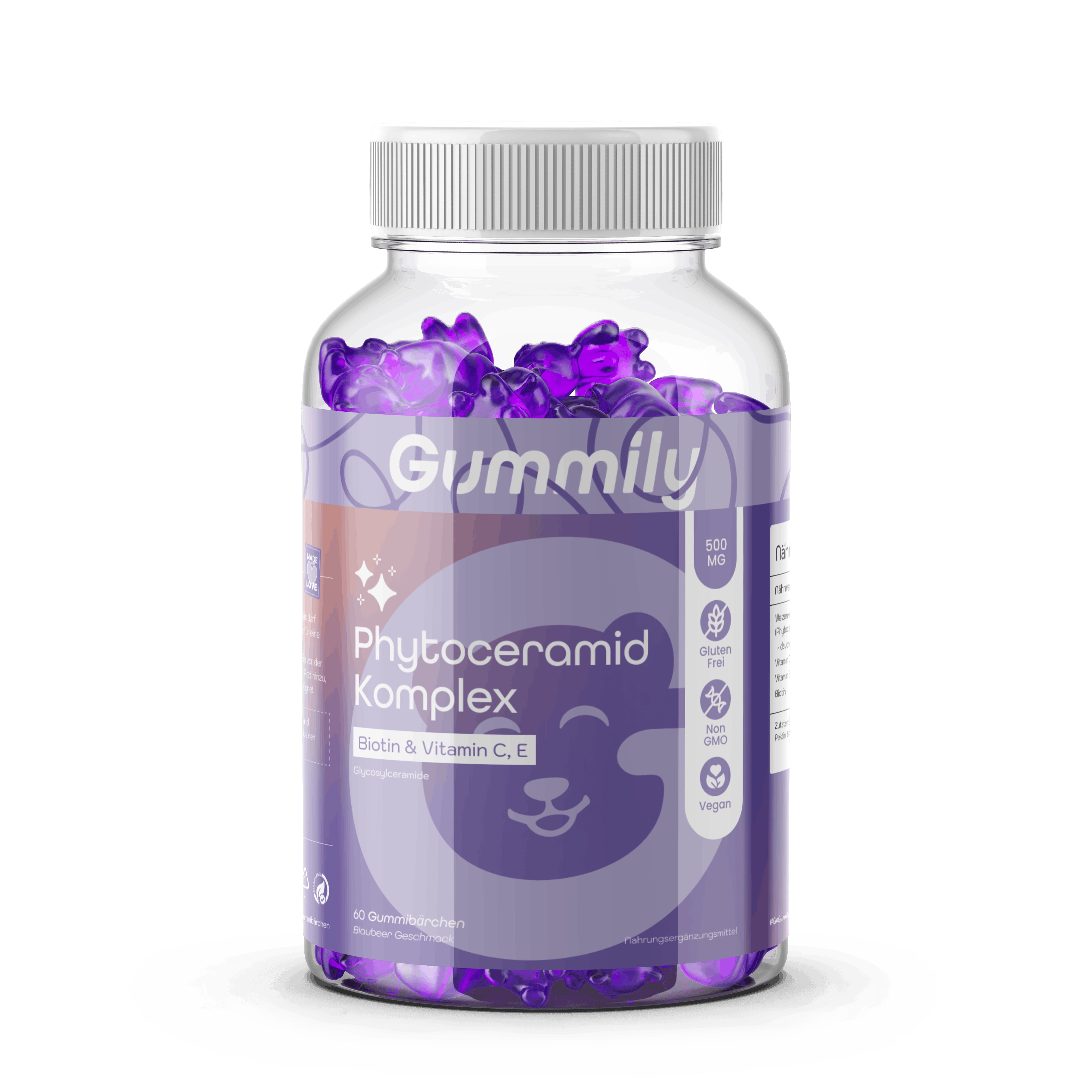 Gummily® Skin Ceramides Gummies - 500 mg Phytoceramid aus Weizenkeimöl-Extrakt Glycosylceramiden 60 St Gummibärchen