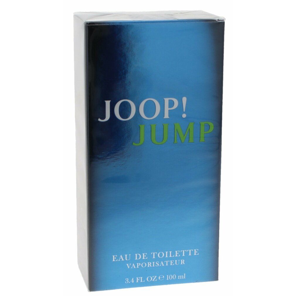 Blaue Schachtel mit JOOP! JUMP Aufschrift. Eau de Toilette Vaporisateur. 3.4 FL OZ e 100 ml.