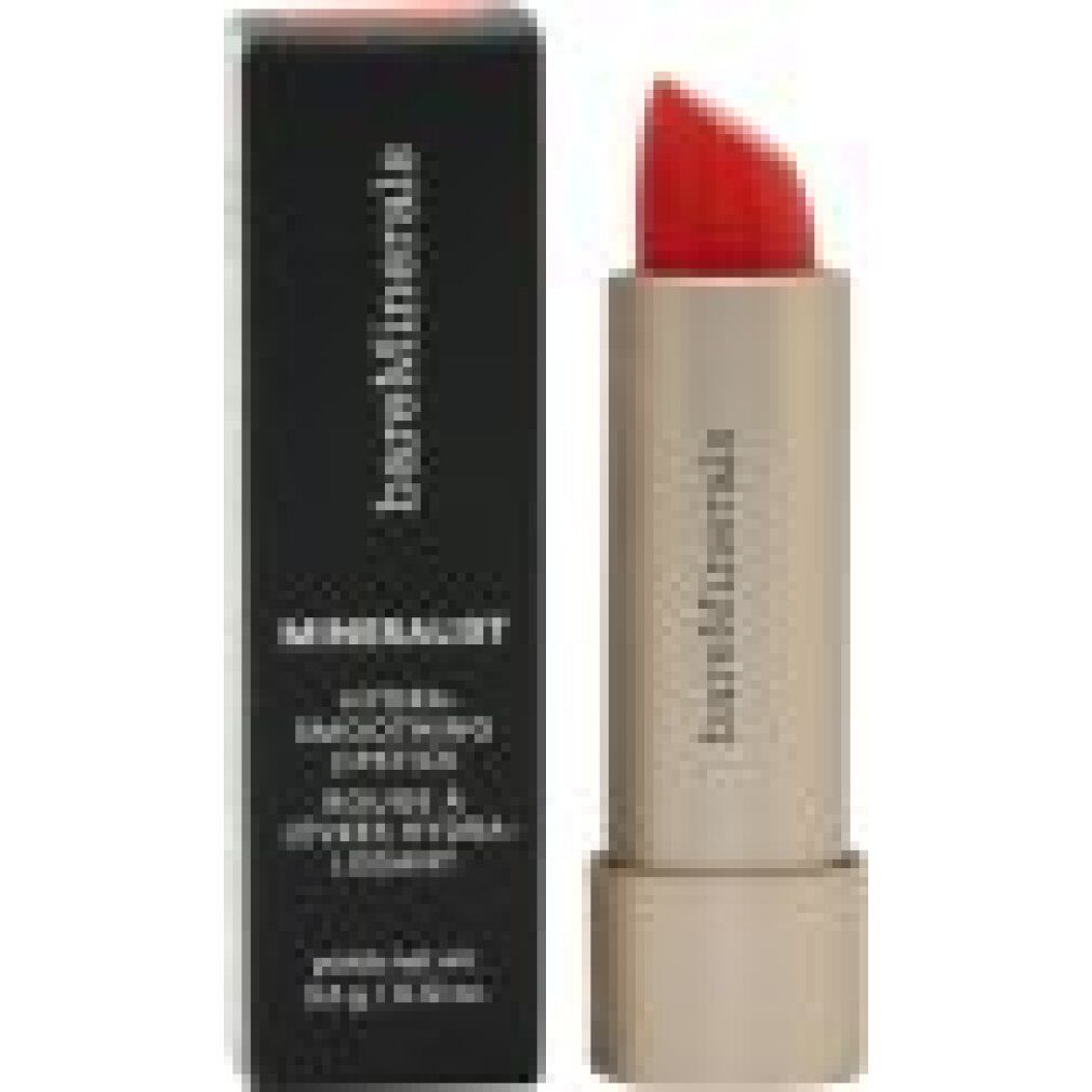 Roter Lippenstift und Schachtel. Aufschrift: MINERALIST, bareMinerals. Lippenstiftstift sichtbar.