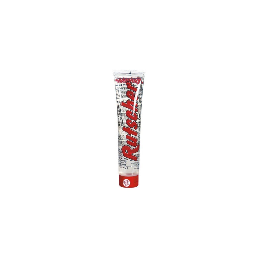 Tube mit rotem Verschluss. Aufdruck: "Super Rutscher" und "SexMAX".