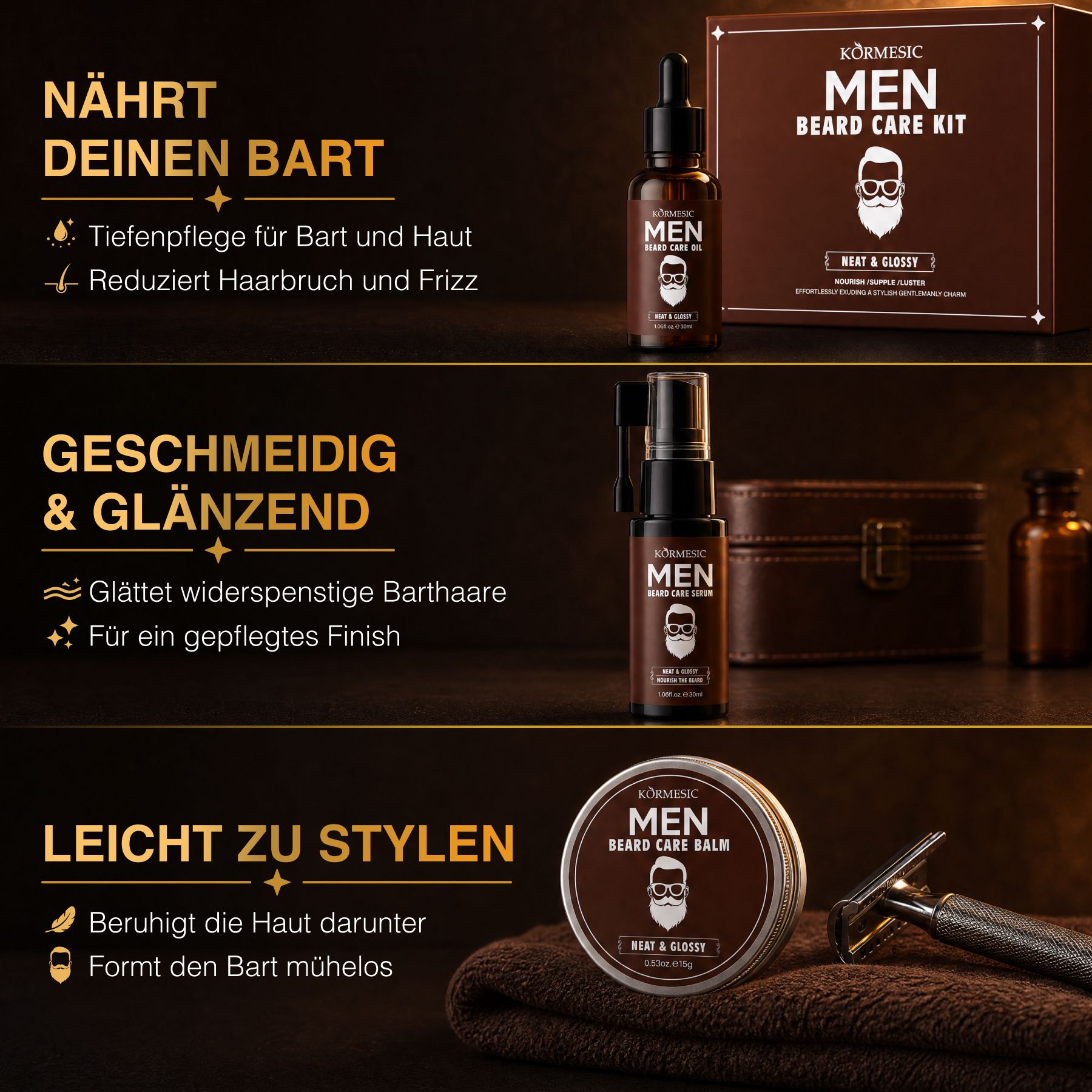 Körpersic Men Beard Care Kit Box mit Bartöl-Flasche.