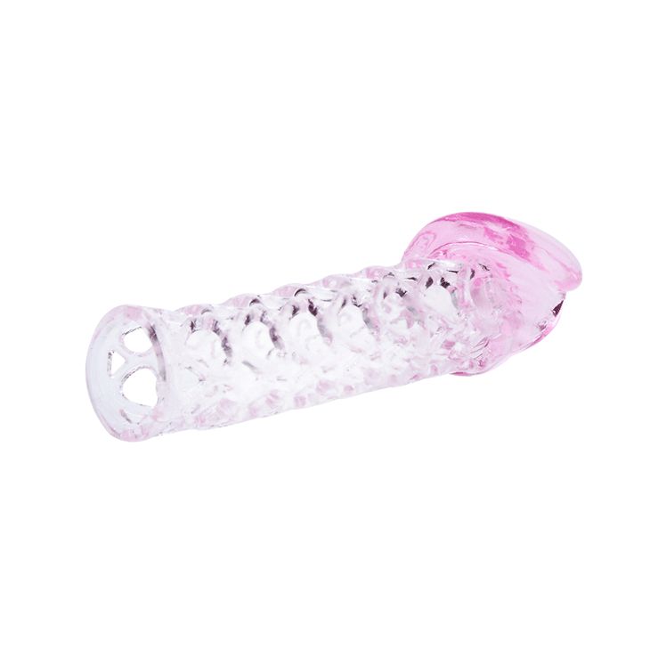 Transparenter, texturierter Penisring mit rosa Spitze.
