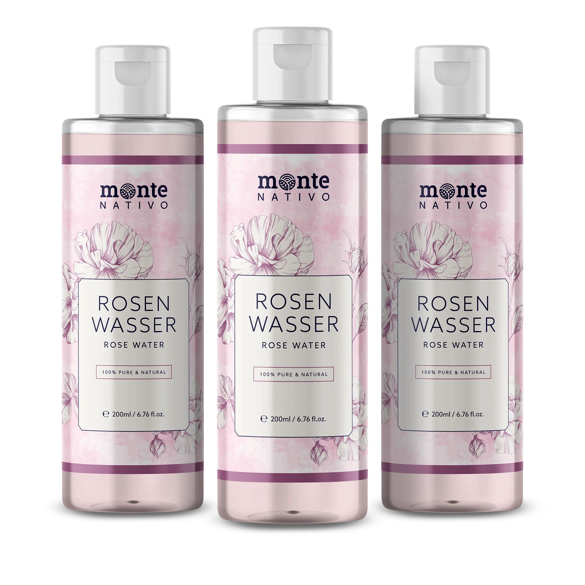 Monte Nativo Rosenwasser – 100% rein für Gesicht & Haar 600 ml Lotion
