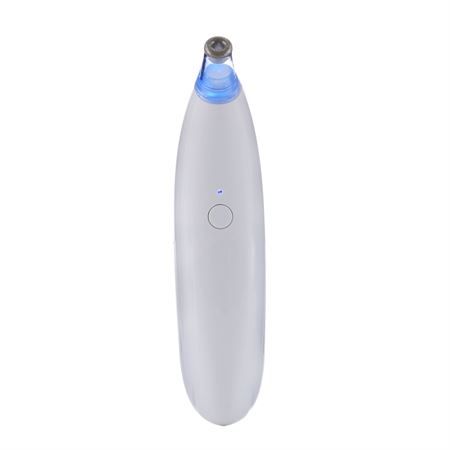 Weißes, längliches Gerät mit blauem Licht an der Spitze. Ein Knopf und eine LED-Anzeige sind sichtbar.