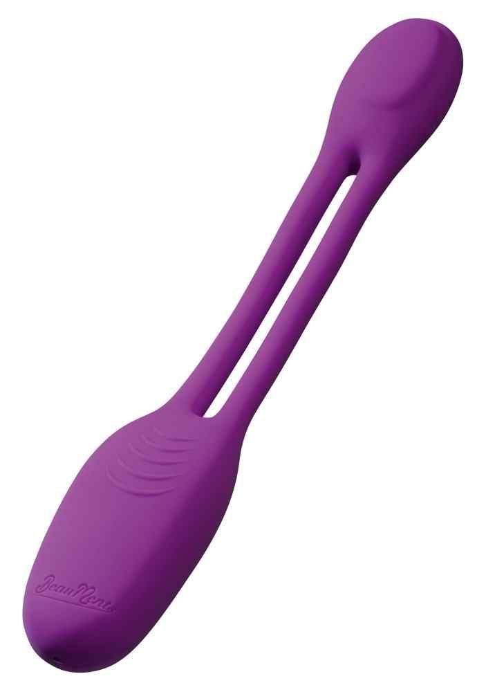 Lila Wellness-Produkt mit zwei länglichen Enden und einem Griff. Auf einem Ende ist der Markenname BeauMents zu sehen.