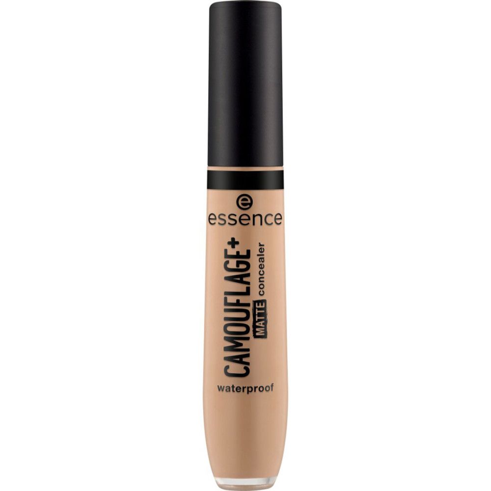 Essence Camouflage Matt Concealer. Beige Tube mit schwarzem Deckel. Aufschrift: Camouflage+ Matt concealer, waterproof.