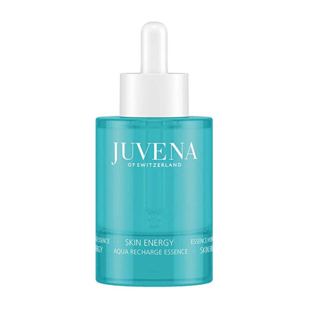 Türkisgrüne Flasche mit weißem Deckel und Pipette. Aufschrift: Juvena of Switzerland, Skin Energy.