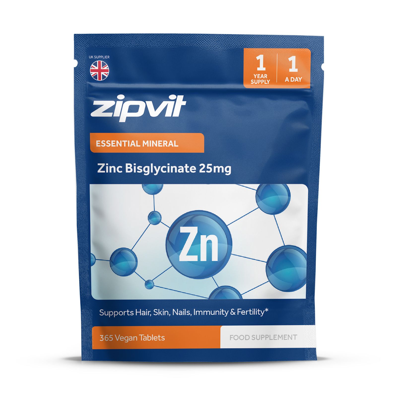 Zipvit Zink Bisglycinat High Strength 25mg - Immunsystem & Haut Vegan 365 St Tabletten
