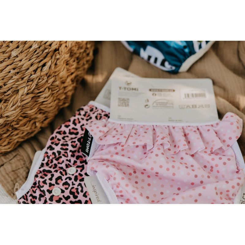 T-TOMI Schwimmwindel mit Rüsche Pink gepard