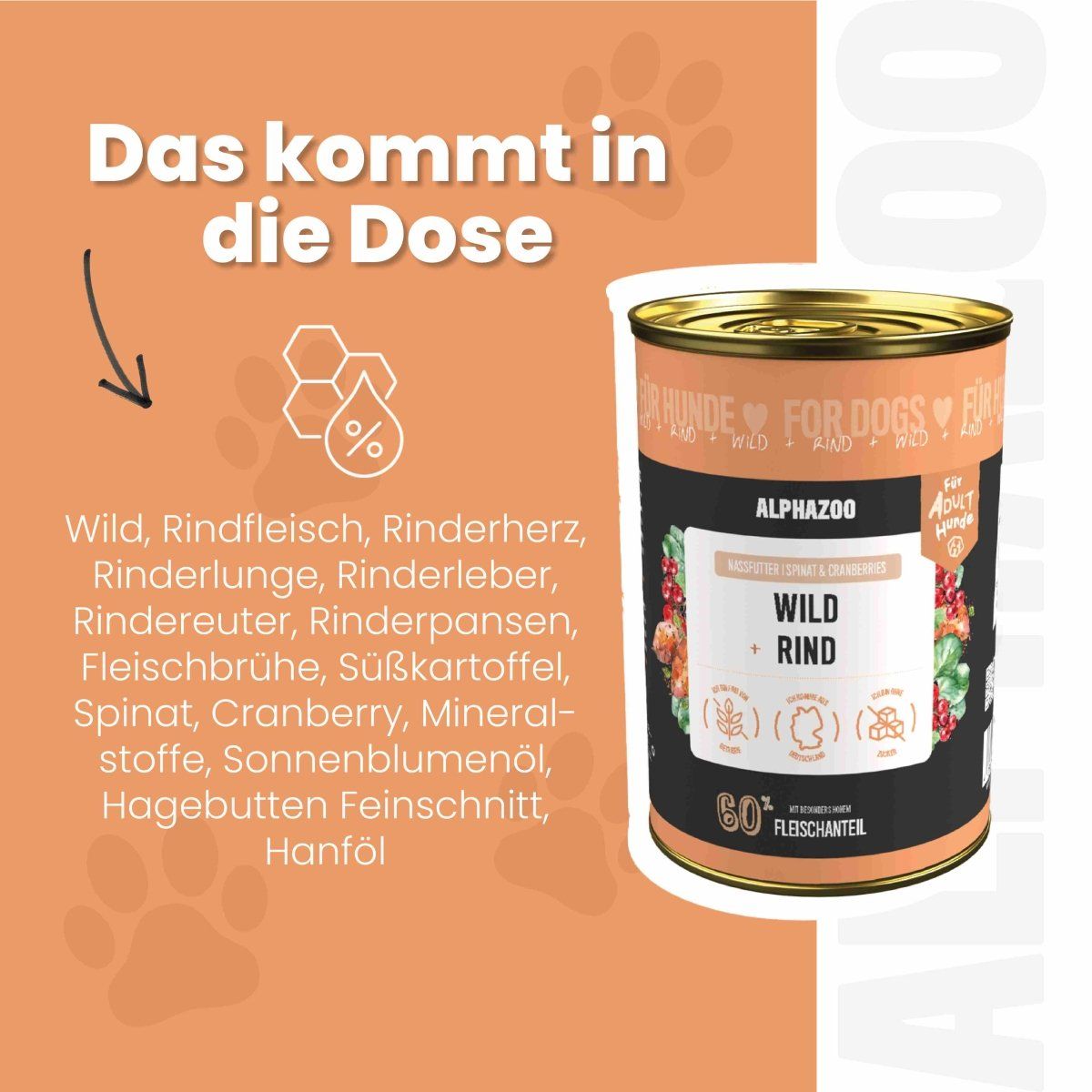 alphazoo Wild + Rind Nassfutter für Adult Hunde
