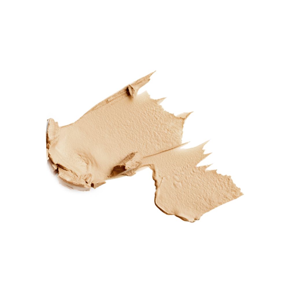 Una macchia di correttore Mia Makeup Minimize HD in una tonalità chiara della pelle. La macchia è di forma irregolare e mostra la consistenza del prodotto. La macchia è posta su uno sfondo bianco.