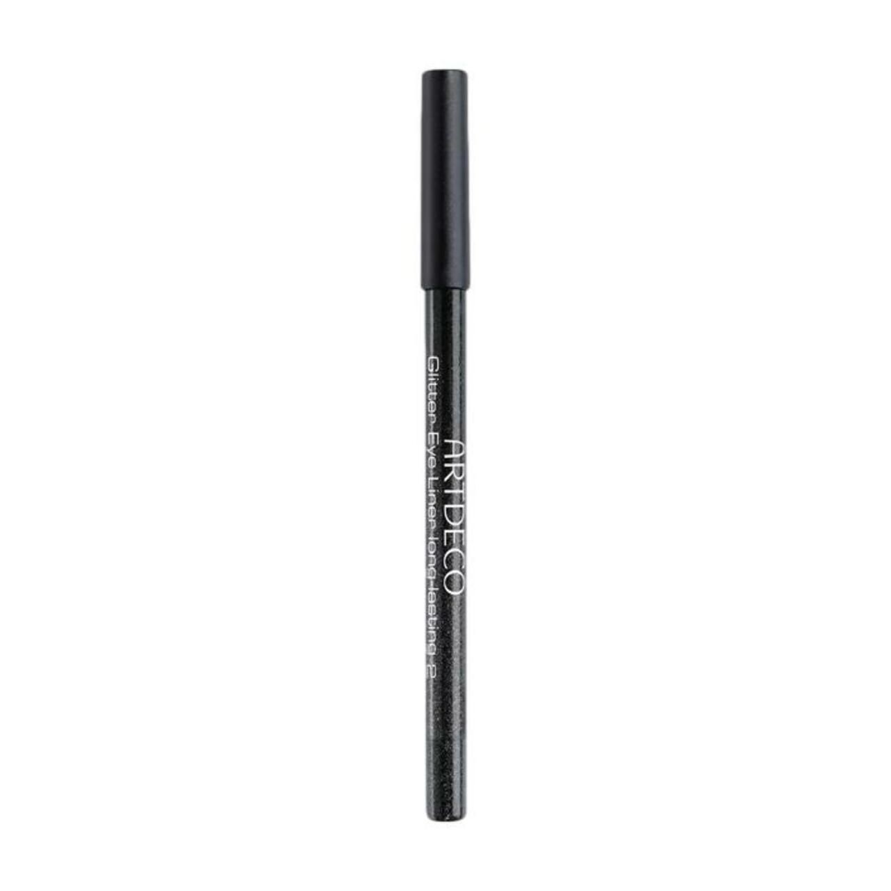 Schwarzer Artdeco Glitter Eye Liner Long-Lasting mit Kappe. Schlanke, zylindrische Form. Weißer Schriftzug.