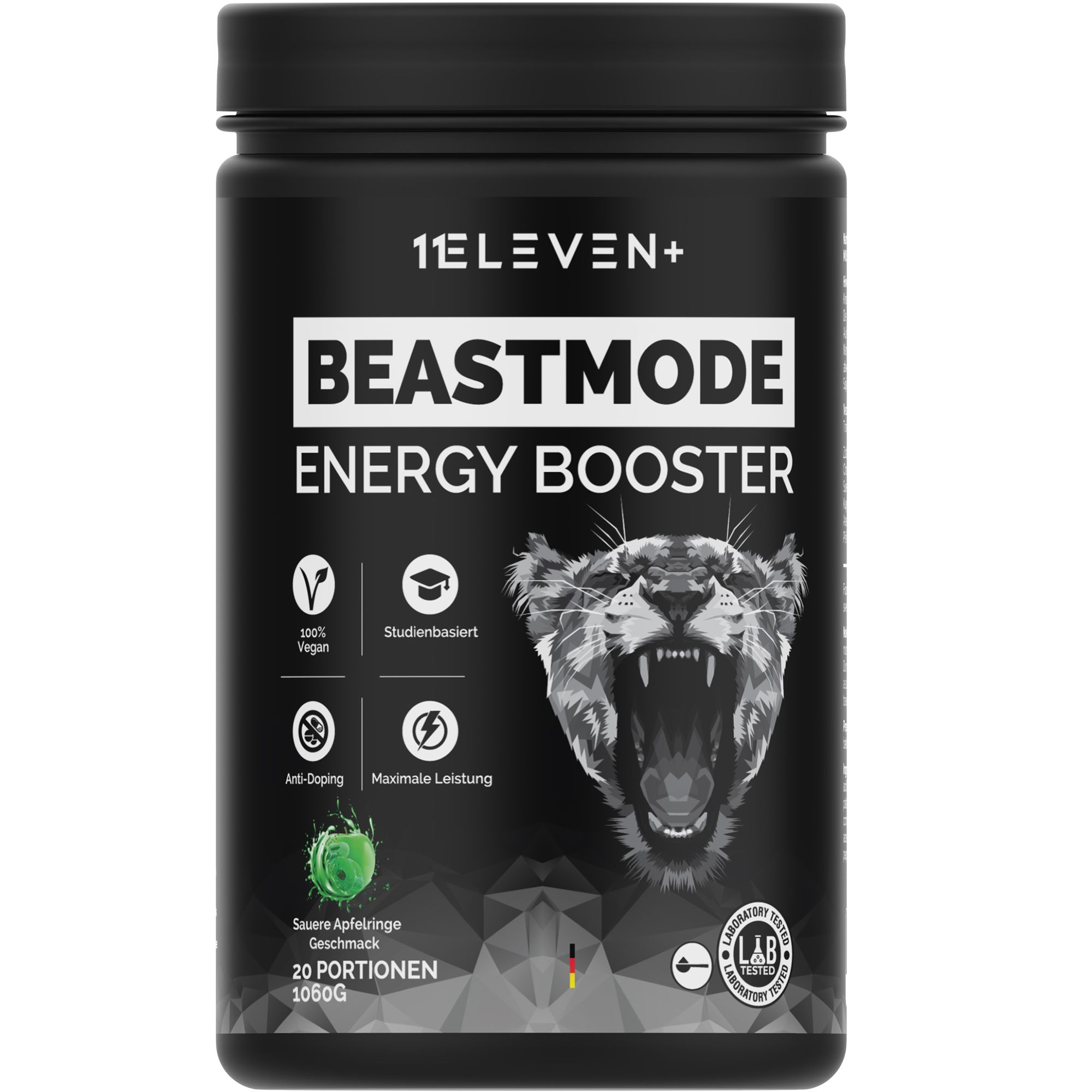 11Eleven+ Beastmode, Trainingsbooster für mehr Fokus und mehr Leistung, Geschmack Saure Apfelringe