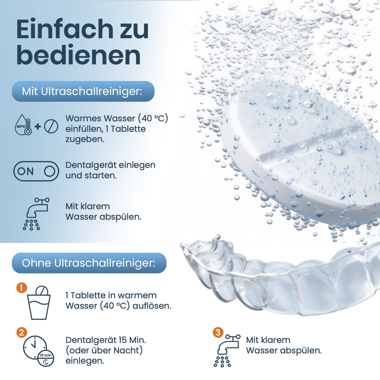 mfa® Reinigungstabletten für Zahnprothesen, Retainer & Aligner